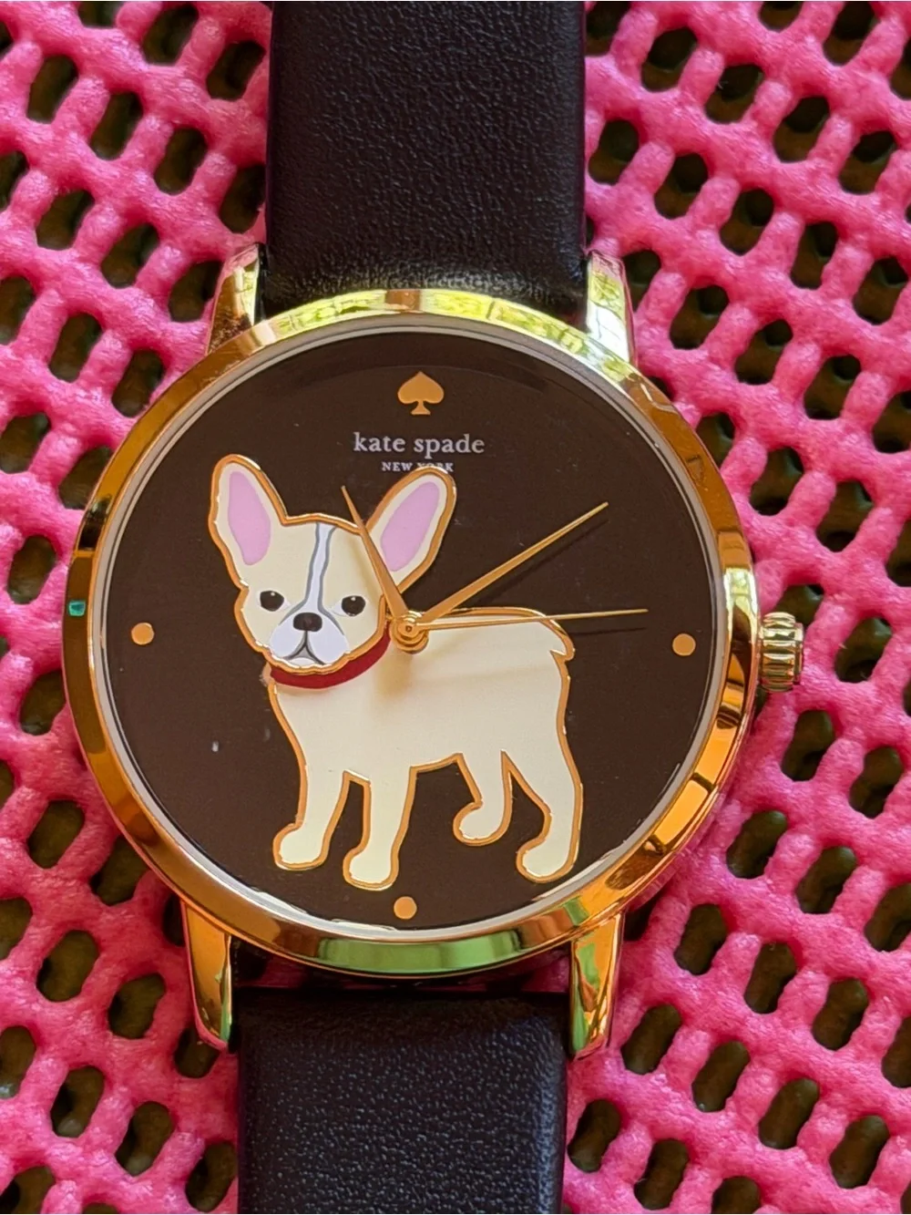 kate spade Black Watch with White French Bulldog and Pink Accents